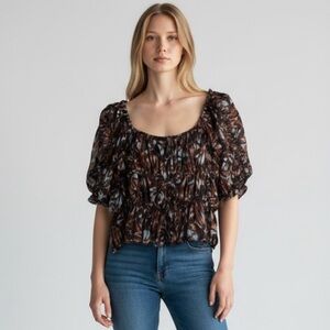 House of Harlow 1960 Blue and Brown Patterned Blouse